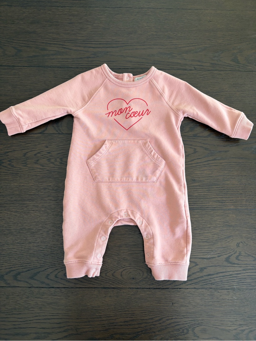 Maison Me Pink Baby Romper with Heart 'mon coeur' Graphic